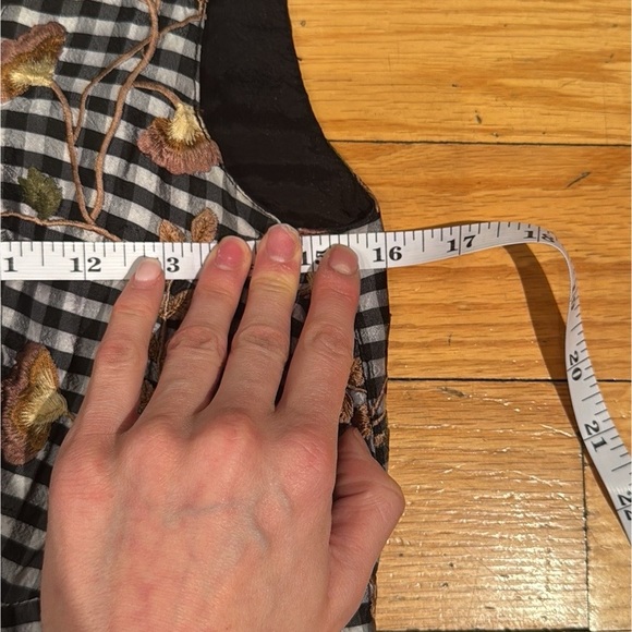 Vintage 100% Silk Embroidered Gingham Cottagecore Fit & Flare Dress - Picture 5 of 11